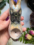 Labradorite Pipe, Spooky Cat Porcelain Smoking Pipe Clay Pipe