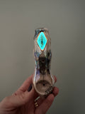 Labradorite Pipe, Spooky Cat Porcelain Smoking Pipe Clay Pipe