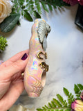 Moonstone Crystal Pipe with Gold Bats and Owl Porcelain Ceramic Smoking Pipe