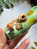 Cat Skull Pipe with Pumpkins and Mushrooom Spooky Porcelain Ceramic Smoking Pipe
