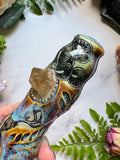 Smokey Quartz Pipe, Mushrooms and Deer Skull Porcelain Pipe, Glass Smoking Pipe, Ceramic Pipe, Crystal Pipe