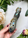 Labradorite Pipe, Coffin with Gold Spider Spooky Porcelain Smoking Pipe Clay Pipe