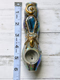 Labradorite Pipe, Coffin with Gold Spider Spooky Porcelain Smoking Pipe Clay Pipe