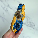 Ammonite Fossil Pipe Gold Filigree
