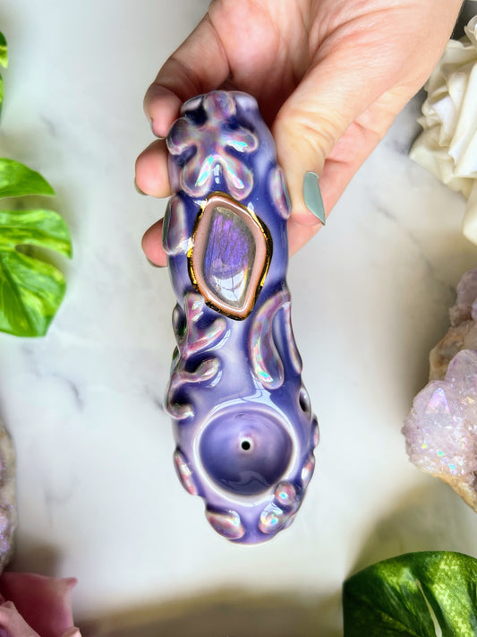 Purple Labradorite Pipe, Funky Purple Porcelain Smoking Pipe Clay Pipe