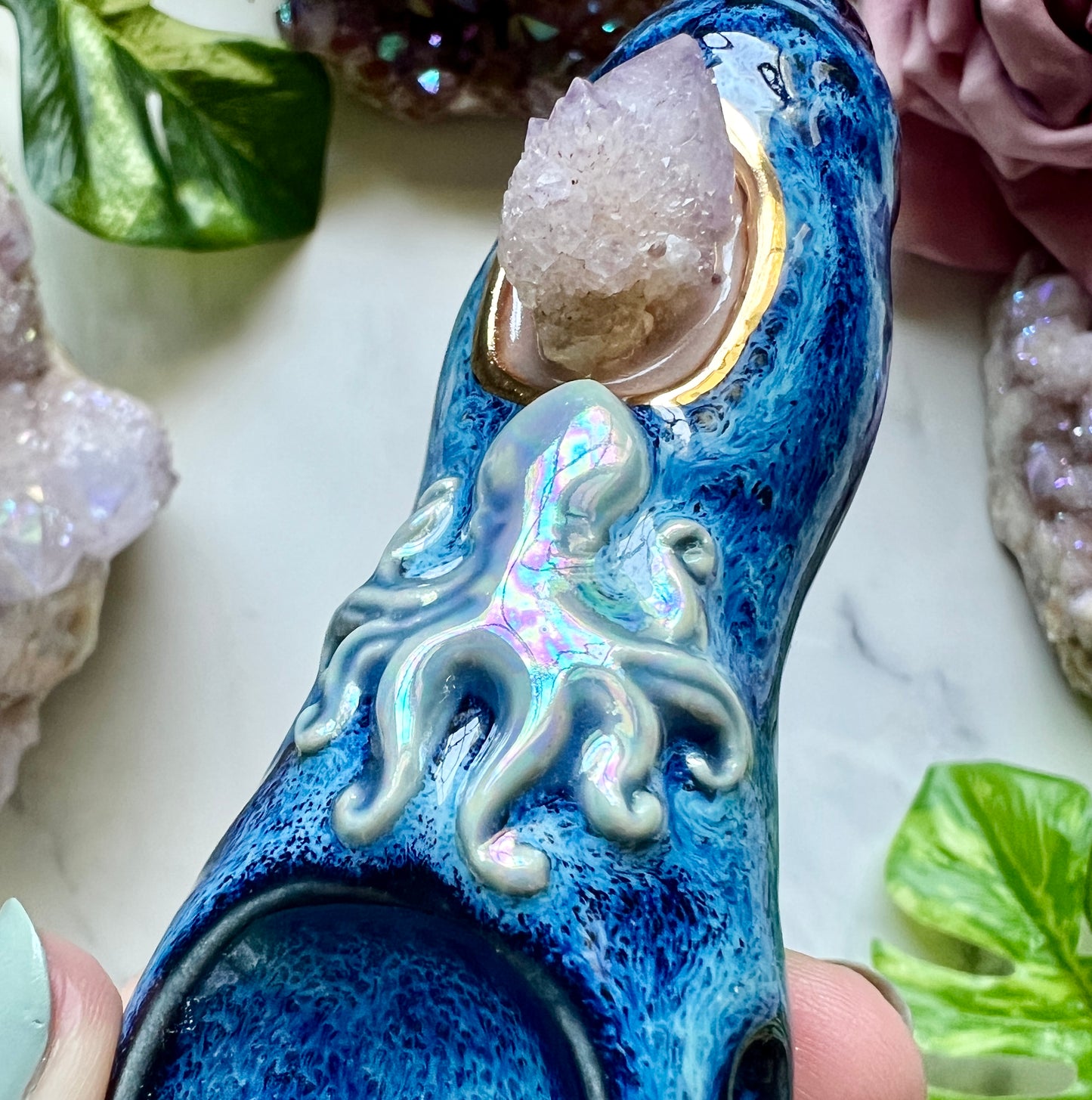 Aura Spirit Quartz Pipe with Octopus Crystal Porcelain Ceramic Smoking Pipe