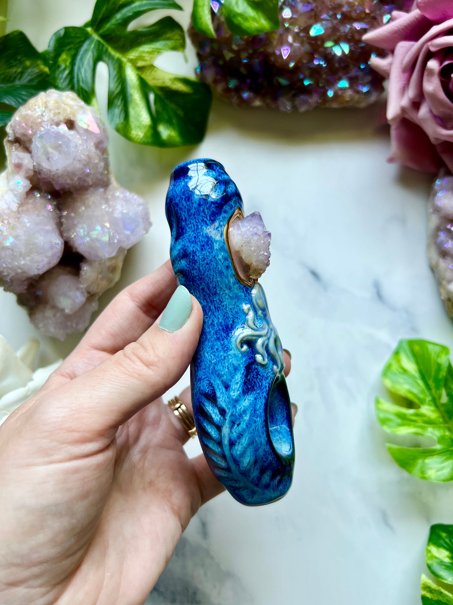 Aura Spirit Quartz Pipe with Octopus Crystal Porcelain Ceramic Smoking Pipe