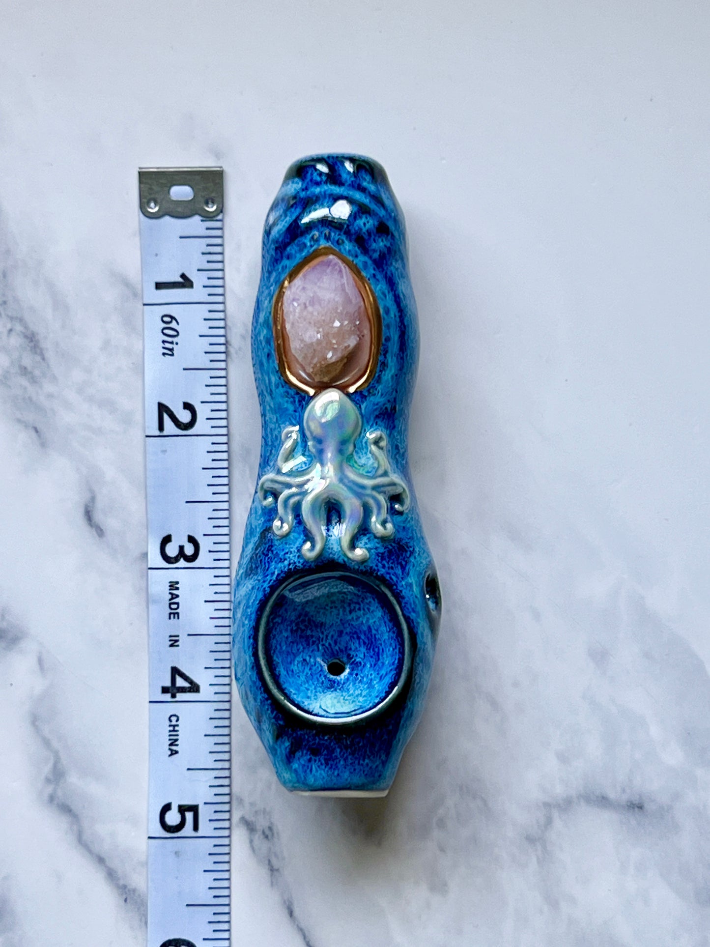 Aura Spirit Quartz Pipe with Octopus Crystal Porcelain Ceramic Smoking Pipe