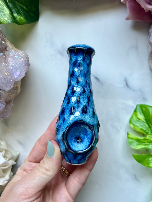 Blue Carved Pipe Ceramic Porcelain Smoking Pipe