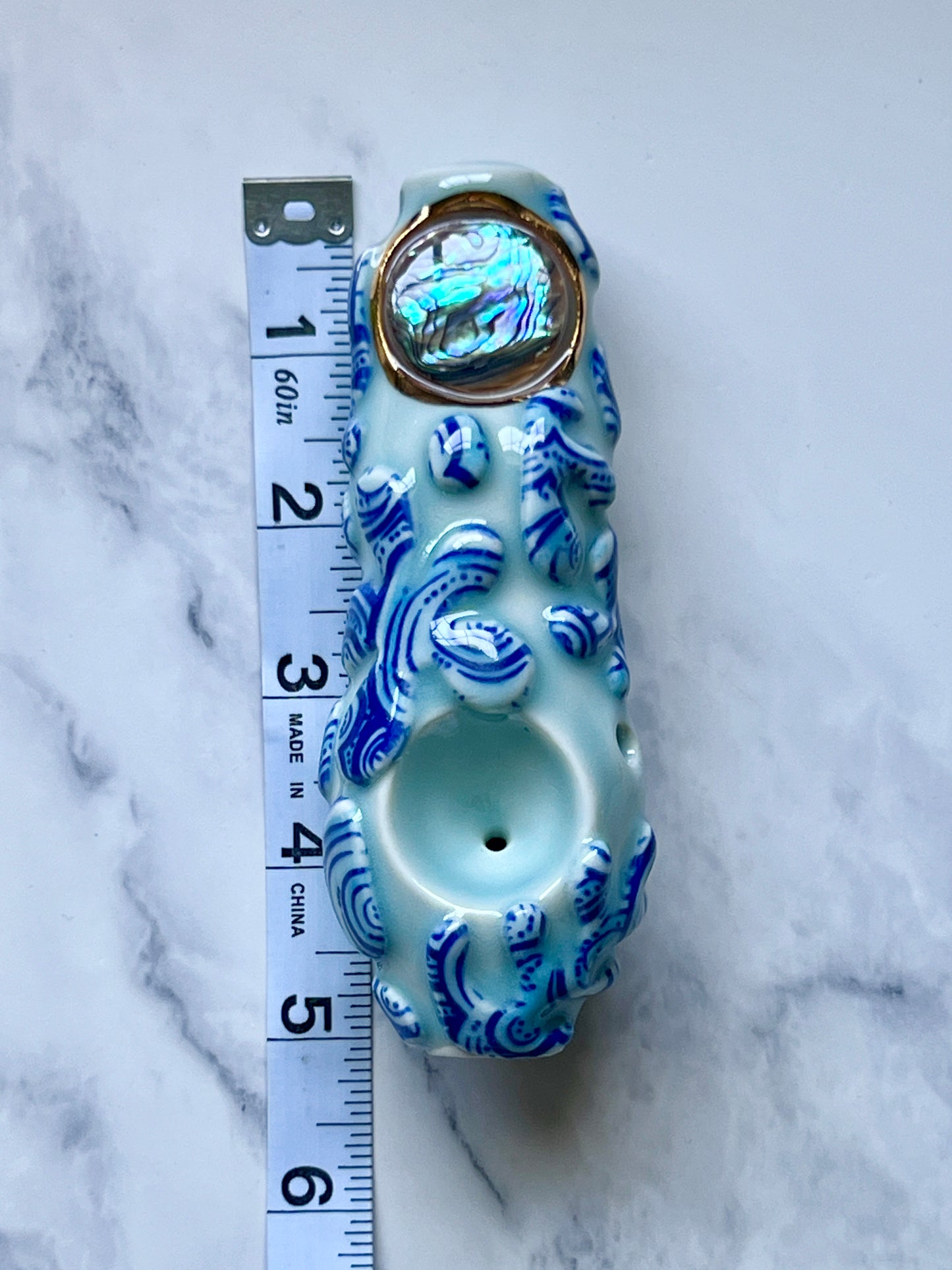 Abalone Pipe Funky Blue Ceramic Porcelain Smoking Pipe Clay Pipe