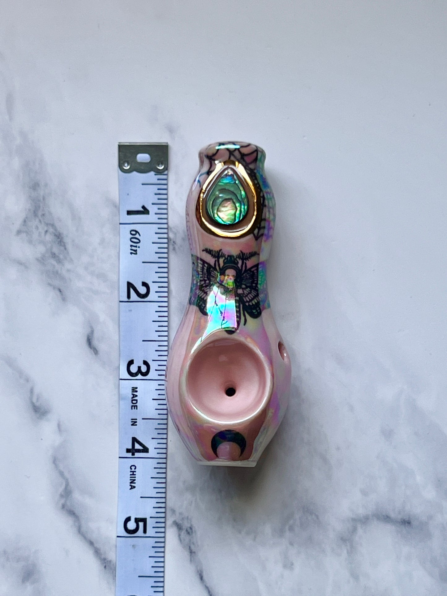 Abalone Pipe Deathhead Moth Ceramic Porcelain Smoking Pipe Clay Pipe