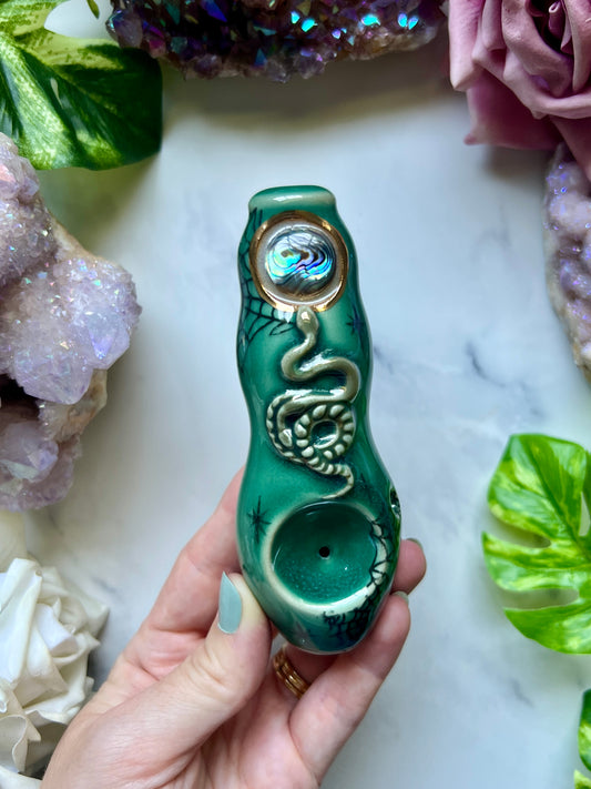 Abalone Pipe Snake Ceramic Porcelain Smoking Pipe Green Clay Pipe