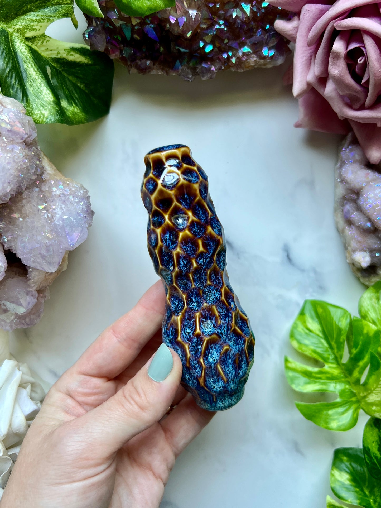 Ammonite Fossil Pipe Carved Smoking Pipe, Glass Pipe