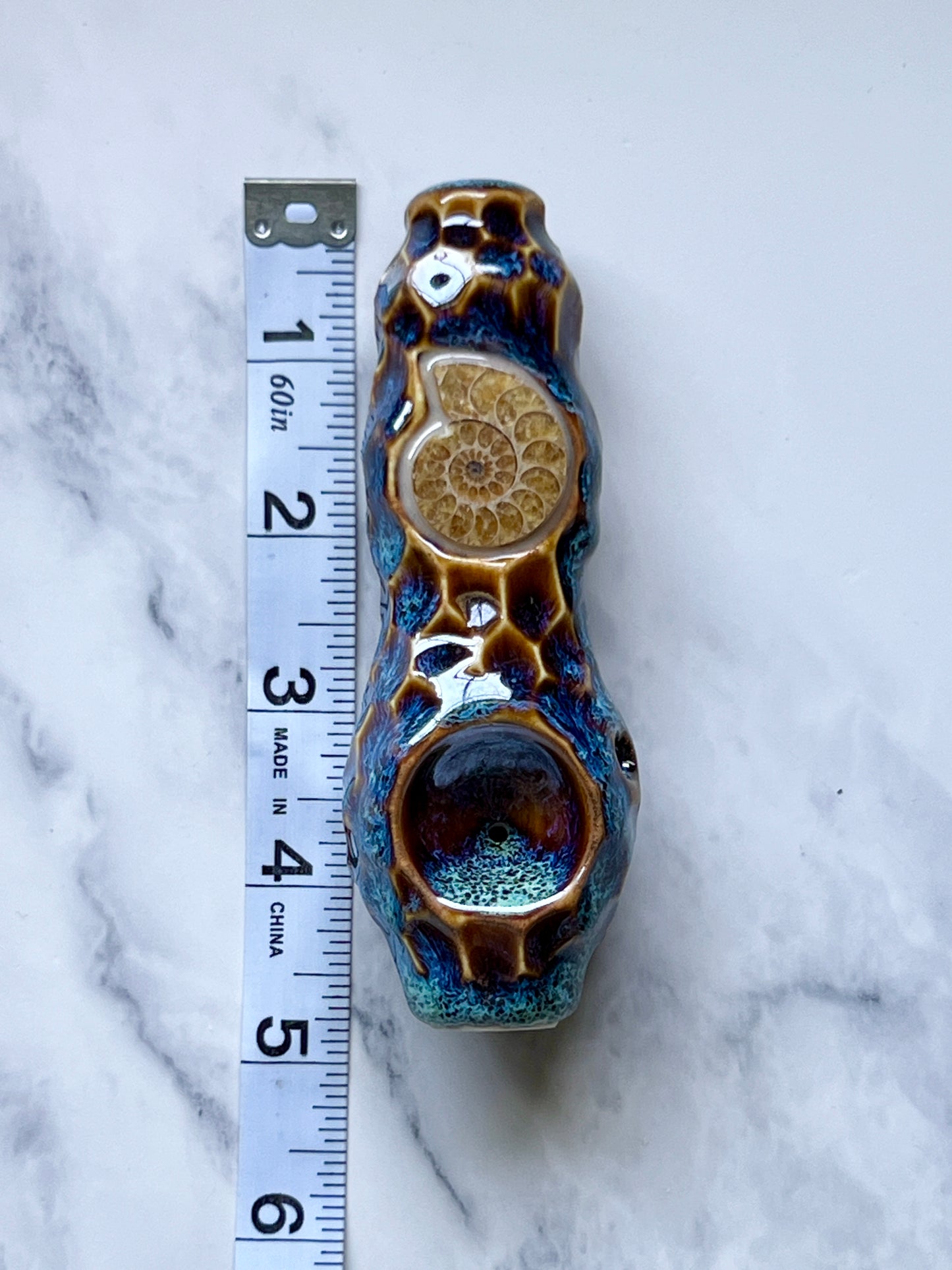 Ammonite Fossil Pipe Carved Smoking Pipe, Glass Pipe