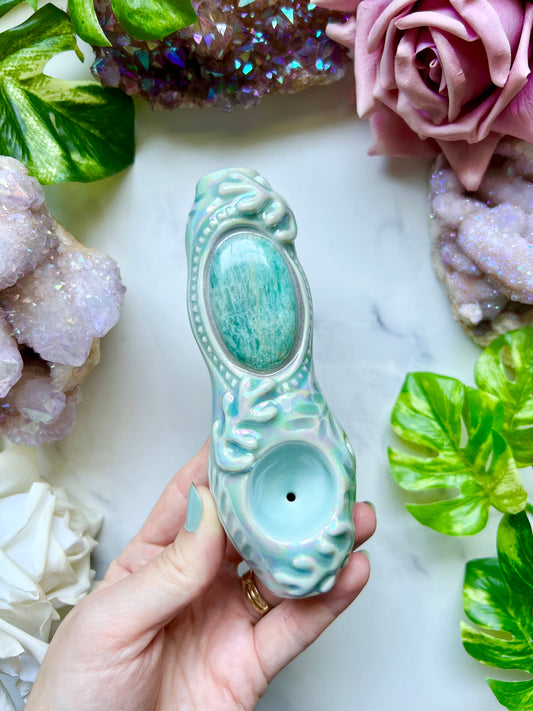 Amazonite Pipe Coral Ceramic Porcelain Smoking Pipe