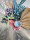 Sea Turtle Clam Shell Wall Hanging - Coral Reef Sculpture Jewelry Display