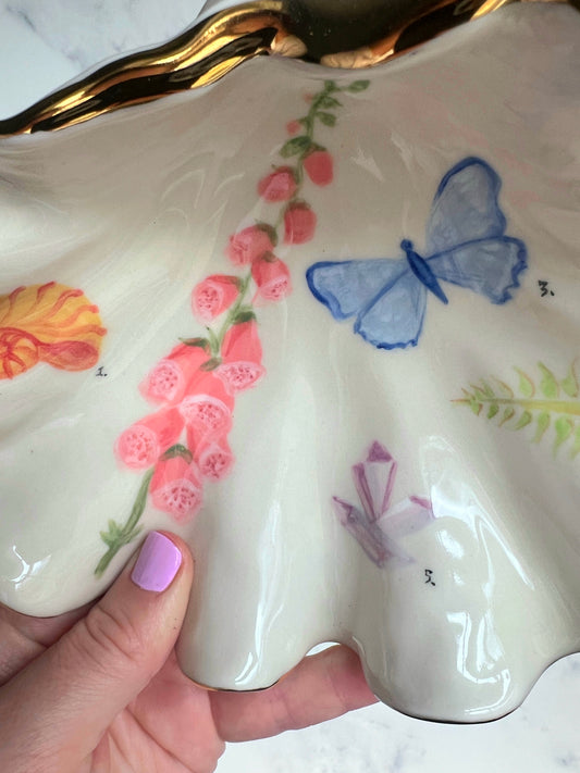Botanical Illustration Shell Bowl - Vintage Style Cabinet of Curiosities