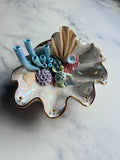 Sea Turtle Clam Shell Wall Hanging - Coral Reef Sculpture Jewelry Display