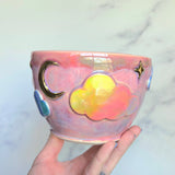 Pink Iridescent Rainbow Cloud Planter Pot with Gold Moon/Stars