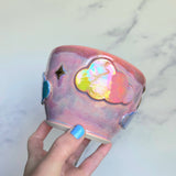 Pink Iridescent Rainbow Cloud Planter Pot with Gold Moon/Stars