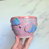 Pink Iridescent Rainbow Cloud Planter Pot with Gold Moon/Stars