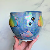 Blue Iridescent Rainbow Sky Planter Pot with Gold Moon/Stars