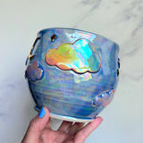 Blue Iridescent Rainbow Sky Planter Pot with Gold Moon/Stars