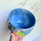 Blue Iridescent Rainbow Sky Planter Pot with Gold Moon/Stars