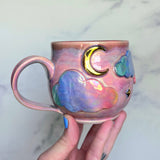 Pink Iridescent Rainbow Cloud Mug with Gold Moon/Stars