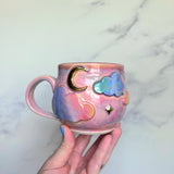 Pink Iridescent Rainbow Cloud Mug with Gold Moon/Stars