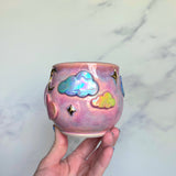 Pink Iridescent Rainbow Cloud Mug with Gold Moon/Stars