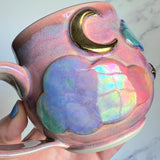 Pink Iridescent Rainbow Cloud Mug with Gold Moon/Stars