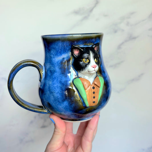 Tuxedo Cat Mug - Highly Detailed Cat Sculpture