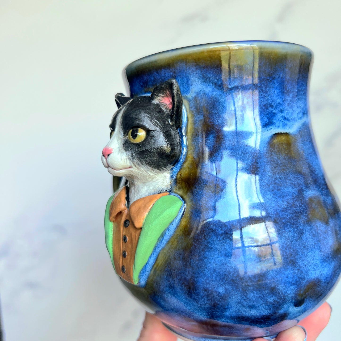 Tuxedo Cat Mug - Highly Detailed Cat Sculpture