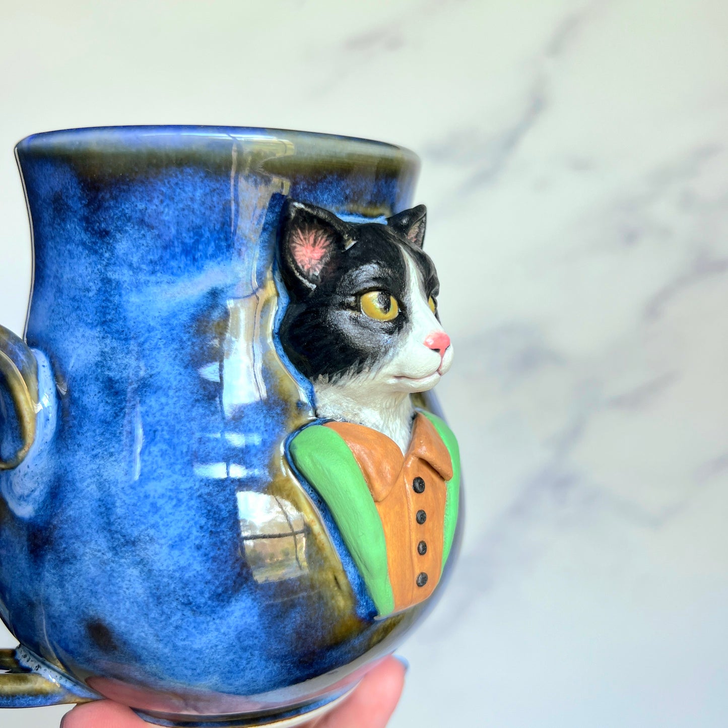 Tuxedo Cat Mug - Highly Detailed Cat Sculpture