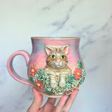 Tabby Cat Mug - Highly Detailed Cat Sculpture - Succulent Garden
