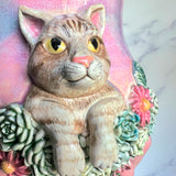 Tabby Cat Mug - Highly Detailed Cat Sculpture - Succulent Garden