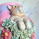 Tabby Cat Mug - Highly Detailed Cat Sculpture - Succulent Garden