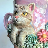 Tabby Cat Mug - Highly Detailed Cat Sculpture - Succulent Garden
