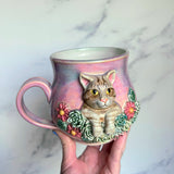 Tabby Cat Mug - Highly Detailed Cat Sculpture - Succulent Garden