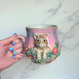 Tabby Cat Mug - Highly Detailed Cat Sculpture - Succulent Garden