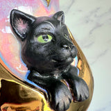 Black Cat Mug - Highly Detailed Cat Sculpture - Gold Moon