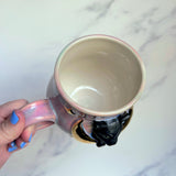 Black Cat Mug - Highly Detailed Cat Sculpture - Gold Moon