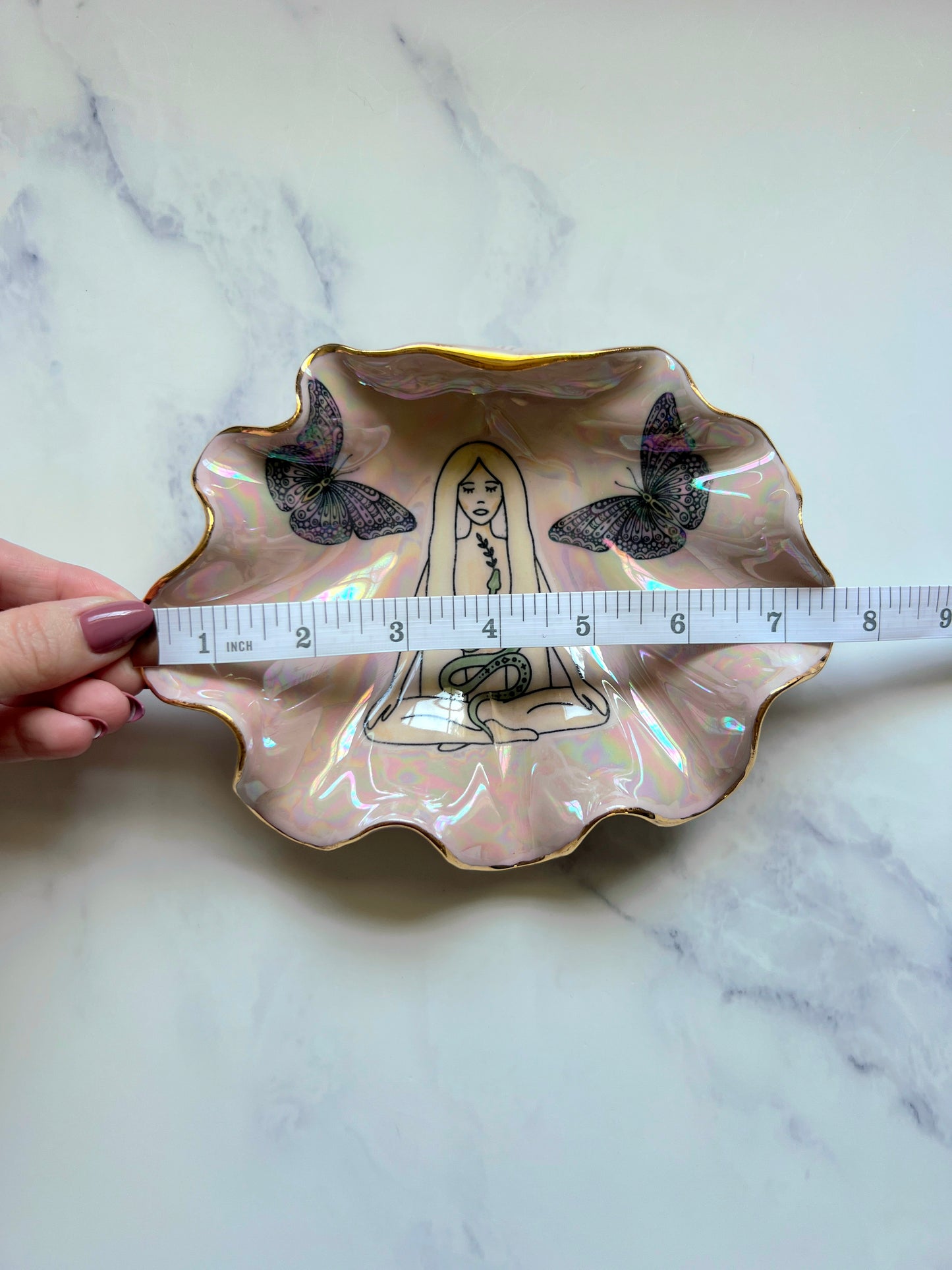 Snake Goddess Shell Bowl with Butterflies