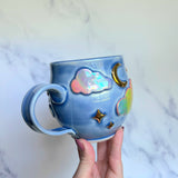Iridescent Rainbow Cloud Mug with Gold Moon/Stars Blue