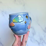 Iridescent Rainbow Cloud Mug with Gold Moon/Stars Blue