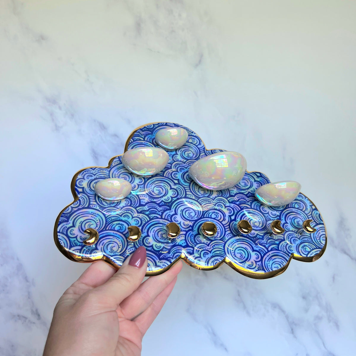 Imperfect 5 Dish Cloud Jewelry Wall Hanging Necklace Display with Ring Dishes D