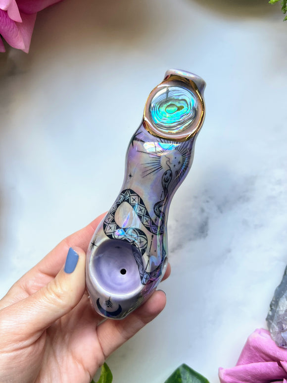 Abalone Pipe with Snake Ceramic Porcelain Smoking Pipe Clay Pipe