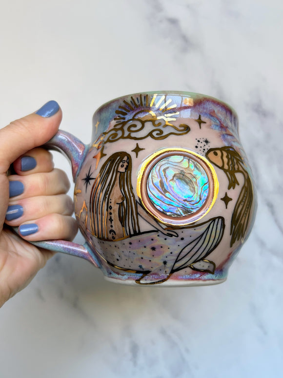 Abalone Mug, Whale Goddess Dreamy Porcelain Coffee Mug Pottery clay Mug
