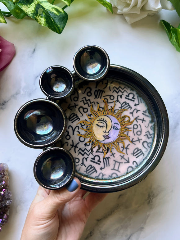 Zodiac Sun and Moon Jewelry Tray Witchy Altar Incense Dish